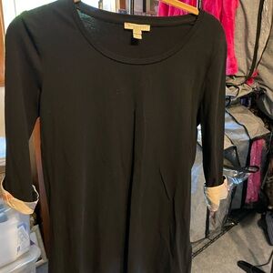 Womens Burberry Black Check Cuff Three-Quarter Tee Shirt